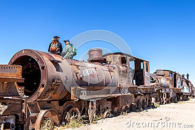 Great Train Graveyard or steam locomotives cemetery at Uyuni, Bolivia Editorial Stock Photo